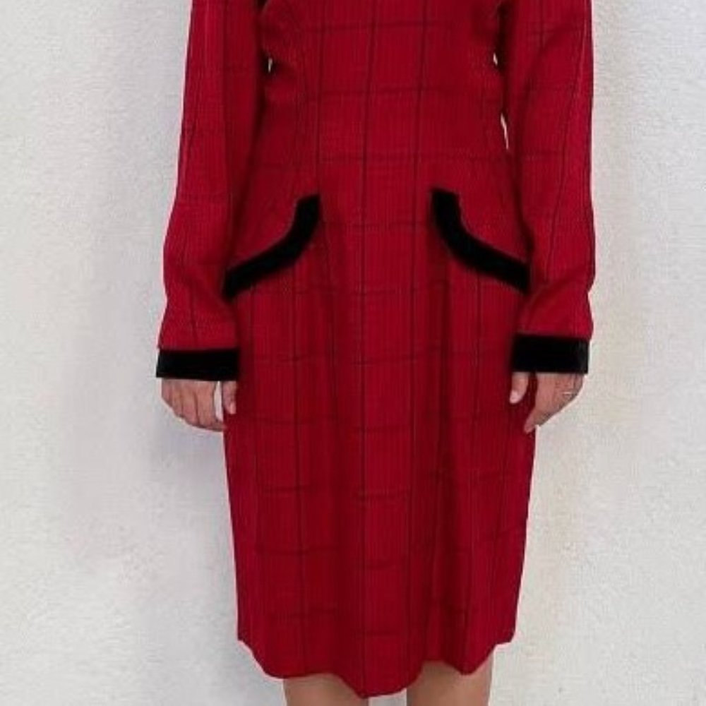 ★★Rare Gem★★ Women's Dress, Excellent Condition Red/Black Plaid, W-19" L-40 1/2" - Picture 2 of 10